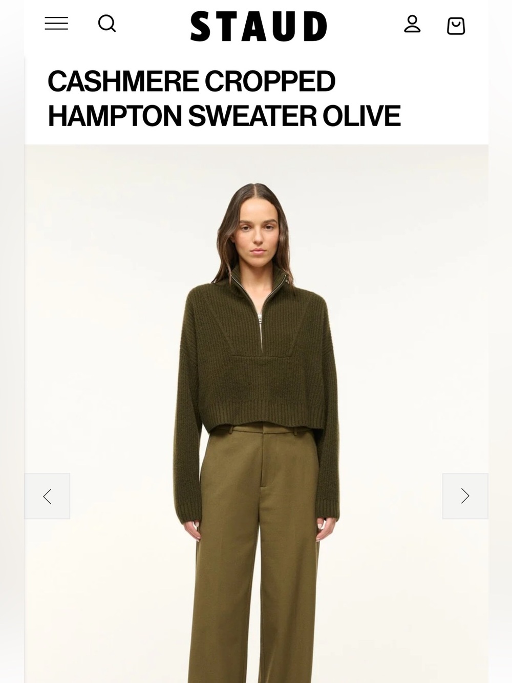 Staud Cashmere Cropped Hampton Sweater - Olive